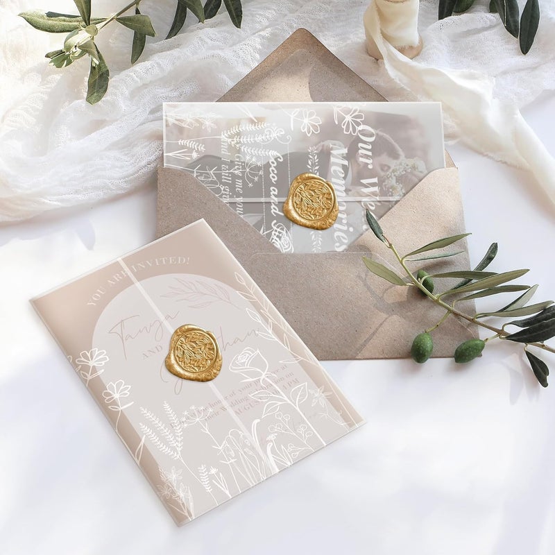Hautoco 50 Pack Vellum Jackets for 5x7 Invitations, Pre-Folded Translucent 135GSM Vellum Paper Wraps, White Flower Envelope Liners Wedding Invitations Accessories - Image 2